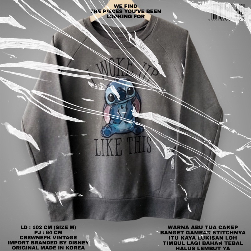 Disney original/disney stitch sweater/grey crewneck/branded/ karakter sweater