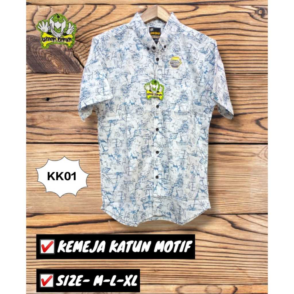 Kemeja Motif Polos Kembang Lengan Pendek Bahan Katun Premium Pria Wanita
