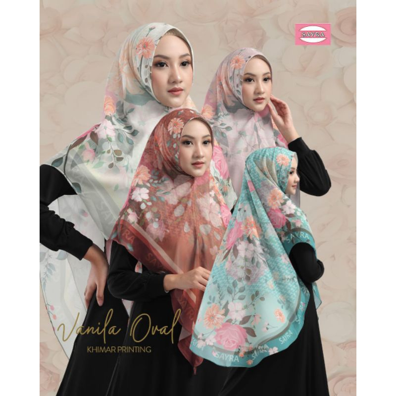 Jilbab Syari Motif terbaru Jilbab Vanilla Oval Ceruty 2 Layer Khimar Printing