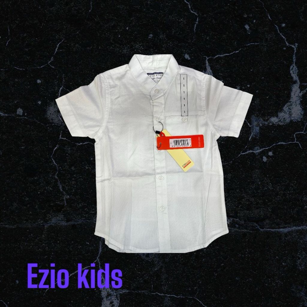 EZIO KIDS Kemeja Koko Lengan Pendek Premium Putih Bersih