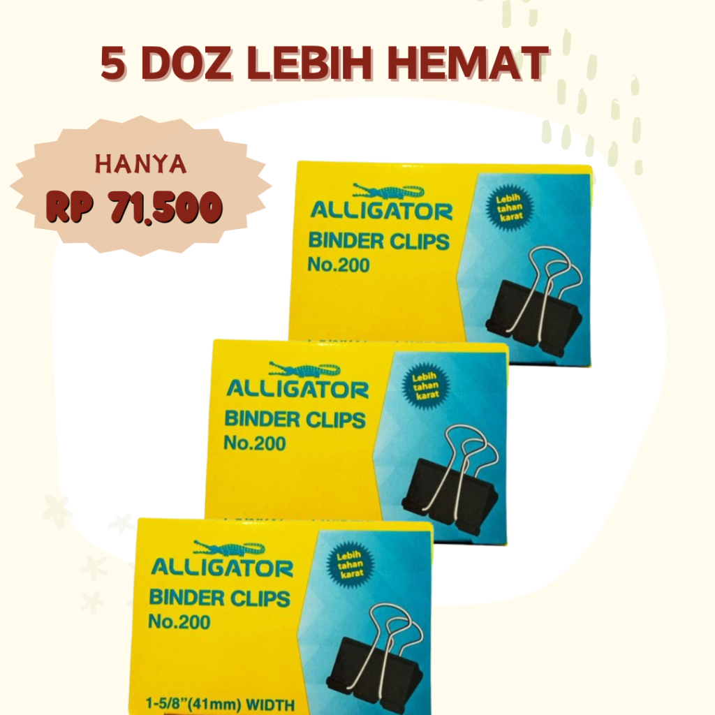 

4 + 1 DOZ BINDER CLIP NO 200 ALLIGATOR MURAH PROMO