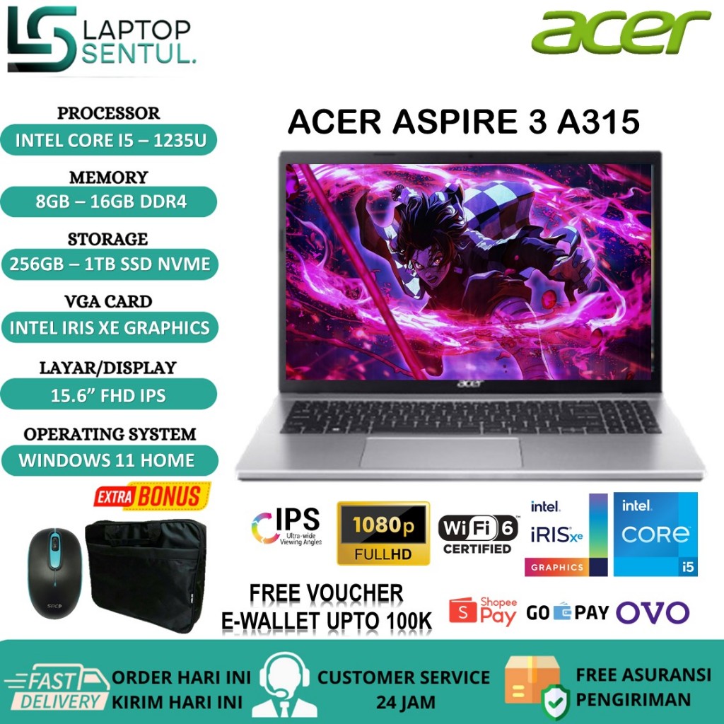 Laptop Slim Acer Aspire 5 A515 Intel Core I5 1135G7 Ram 16GB 512GB Iris Xe FHD Windows 11 Terlaris