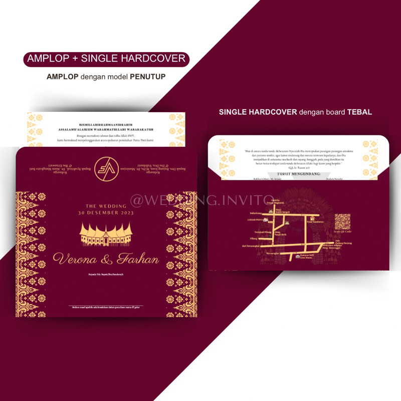[MINANG Foly] Cetak Undangan Batik-Gold Hardcover Amplop Pernikahan Separasi Custom Kertas/Paper Wed