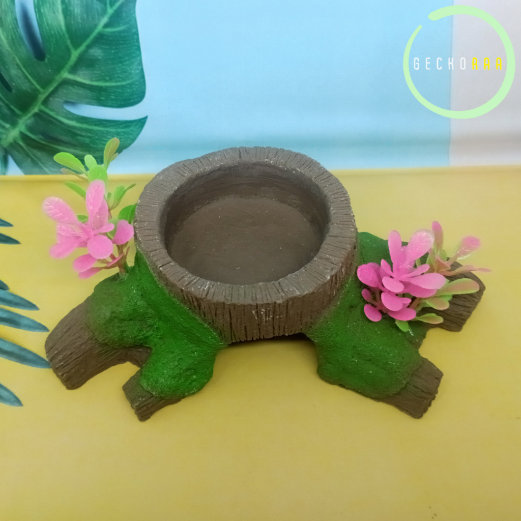 Hiding Cave Water Food Dish 2 in 1 Bentuk Pohon Tree Reptil Gecko