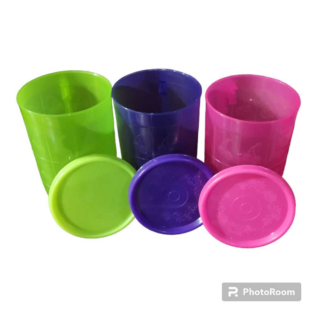 MUG GELAS PLASTIK GAGANG + TUTUP
