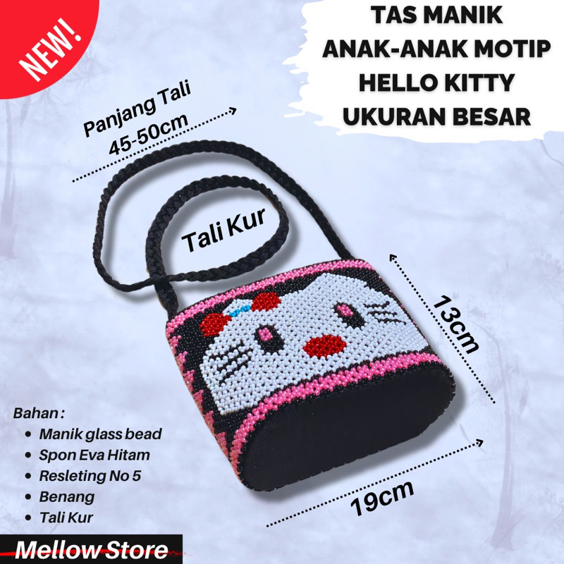 Tas manik anak-anak motip hello kitty ukuran besar souvenir khas kalimantan