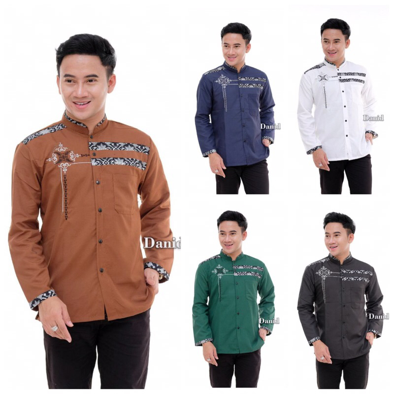 Baju Muslim Pria Modern Motif Batik Kombinasi Bordir