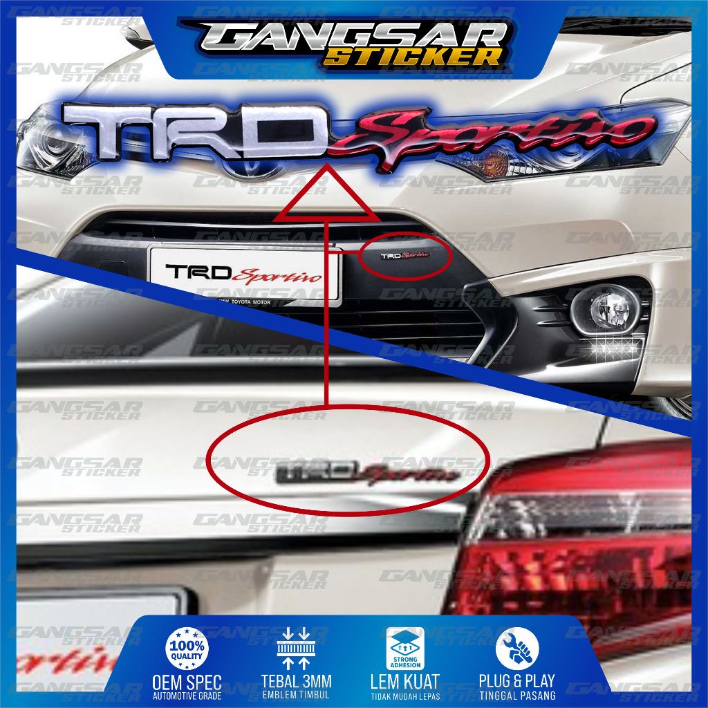 emblem trd sportivo vios / sticker trd vios limo / emblem trd sportivo bagasi / stiker timbul trd sp
