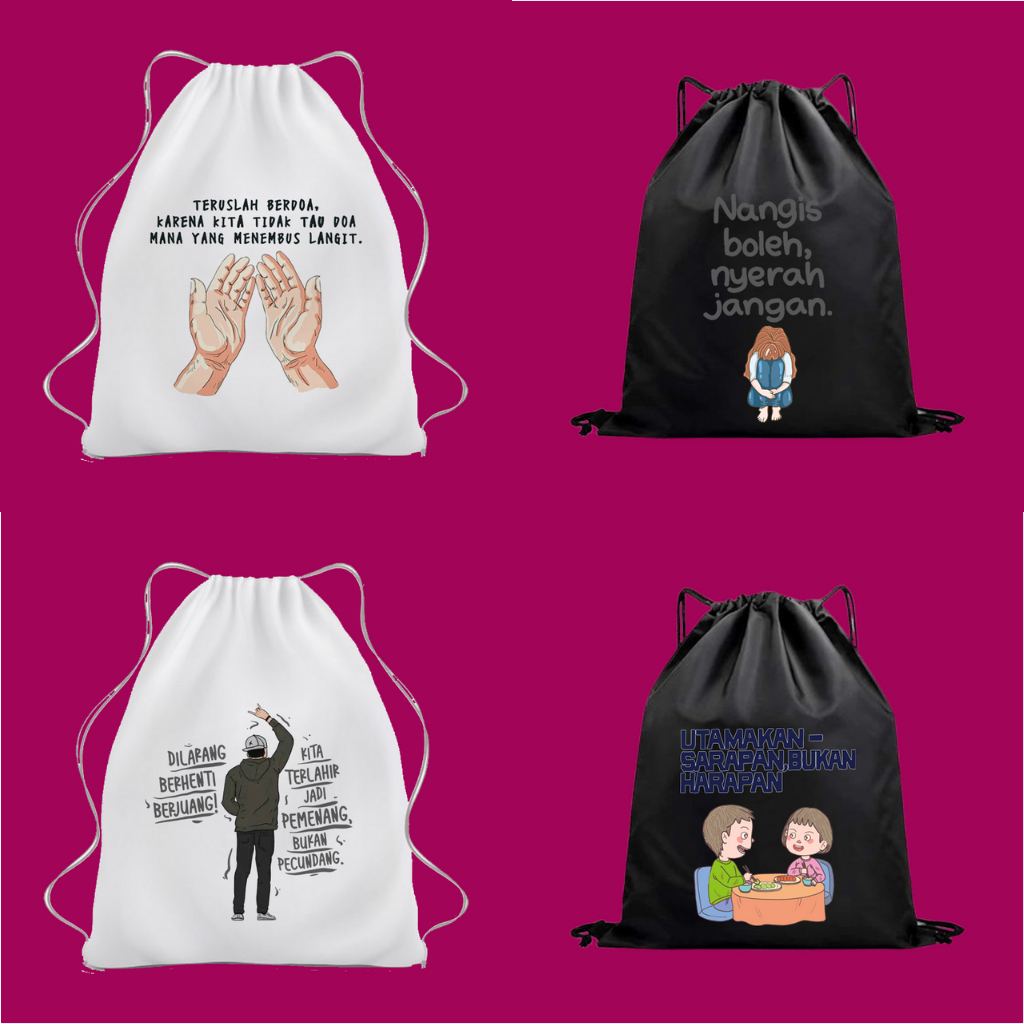 Tas Serut Kanvas Aesthetic Kata Kata Quotes Tas Selempang Sling bag Sekolah Anak Tas Ransel Kanvas