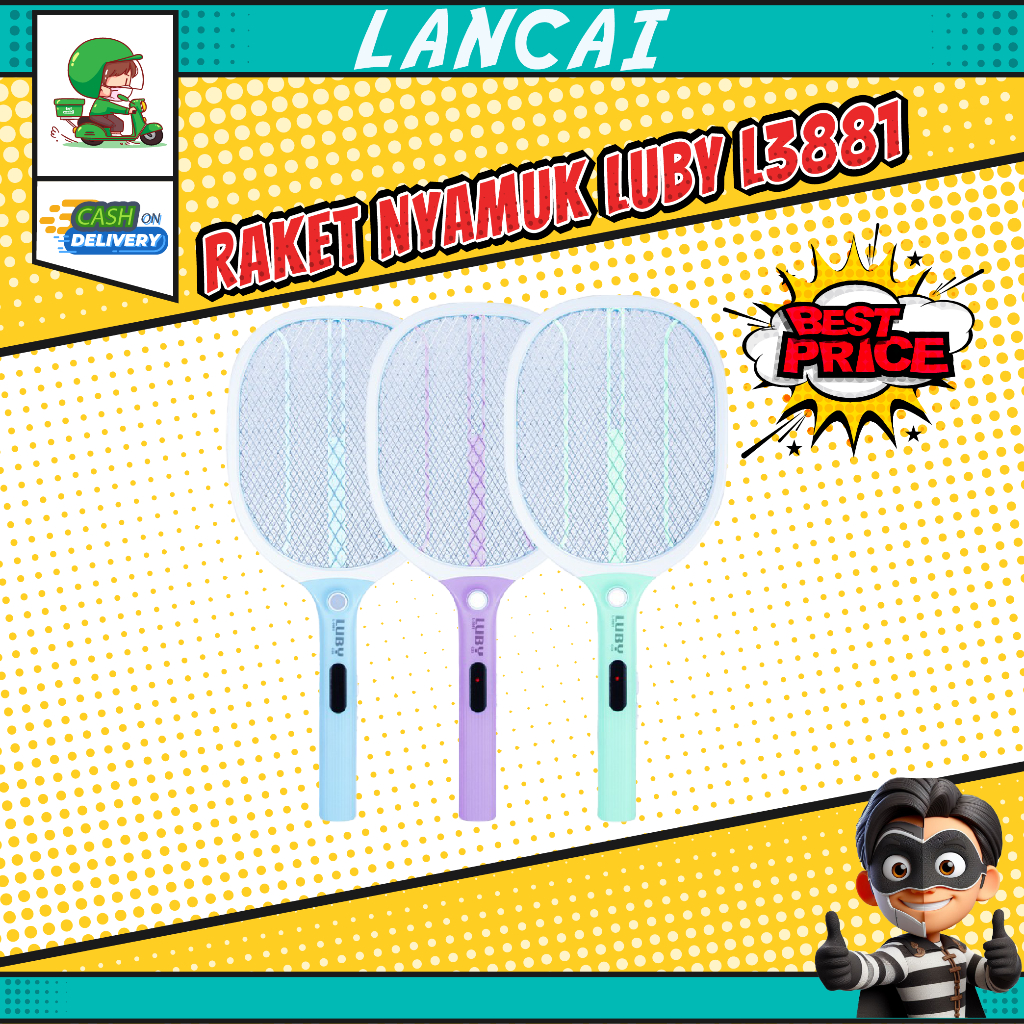 Luby L-3881 Raket Nyamuk Cas Rechargeable Mosquito Swatter L3881 L3883 - Setrum Serangga
