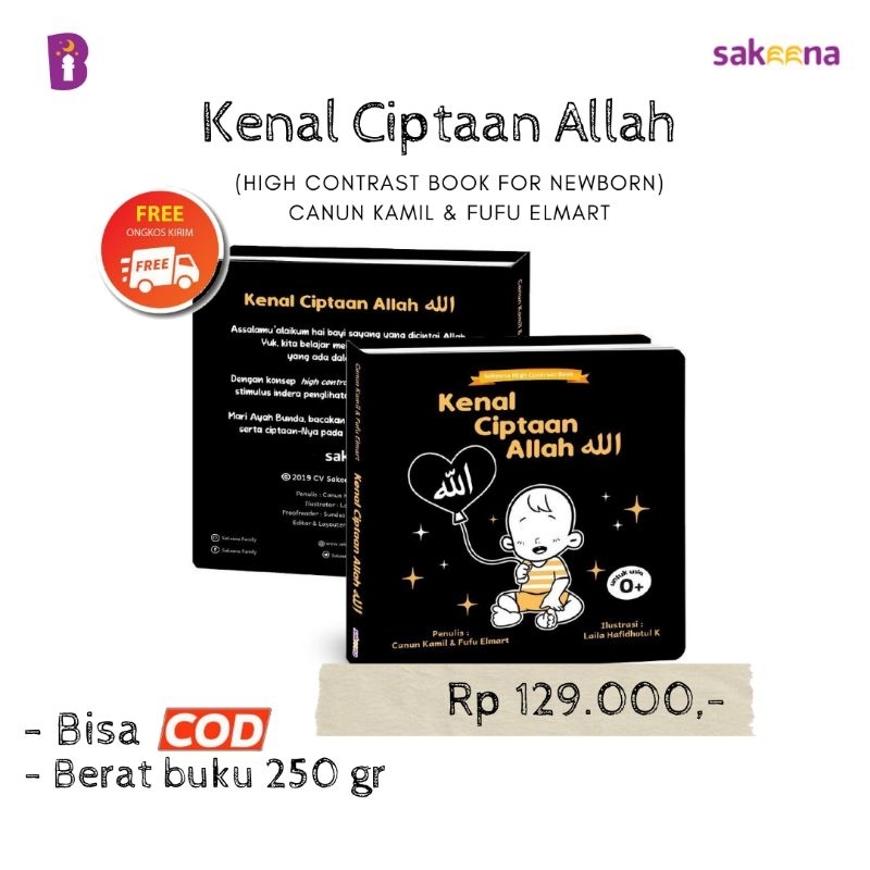 Kenal Ciptaan Allah Buku Bayi Newborn Usia 0+ Hitam Putih High Contrast Faceless Cetakan Terbaru Pen