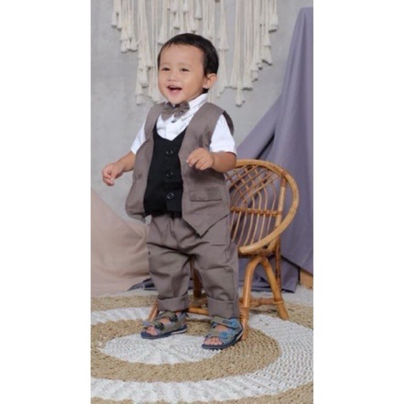 Setelan tuxedo anak laki-laki celana panjang dasi kupu-kupu Setelan jas anak laki-laki 4-8 tahun baj