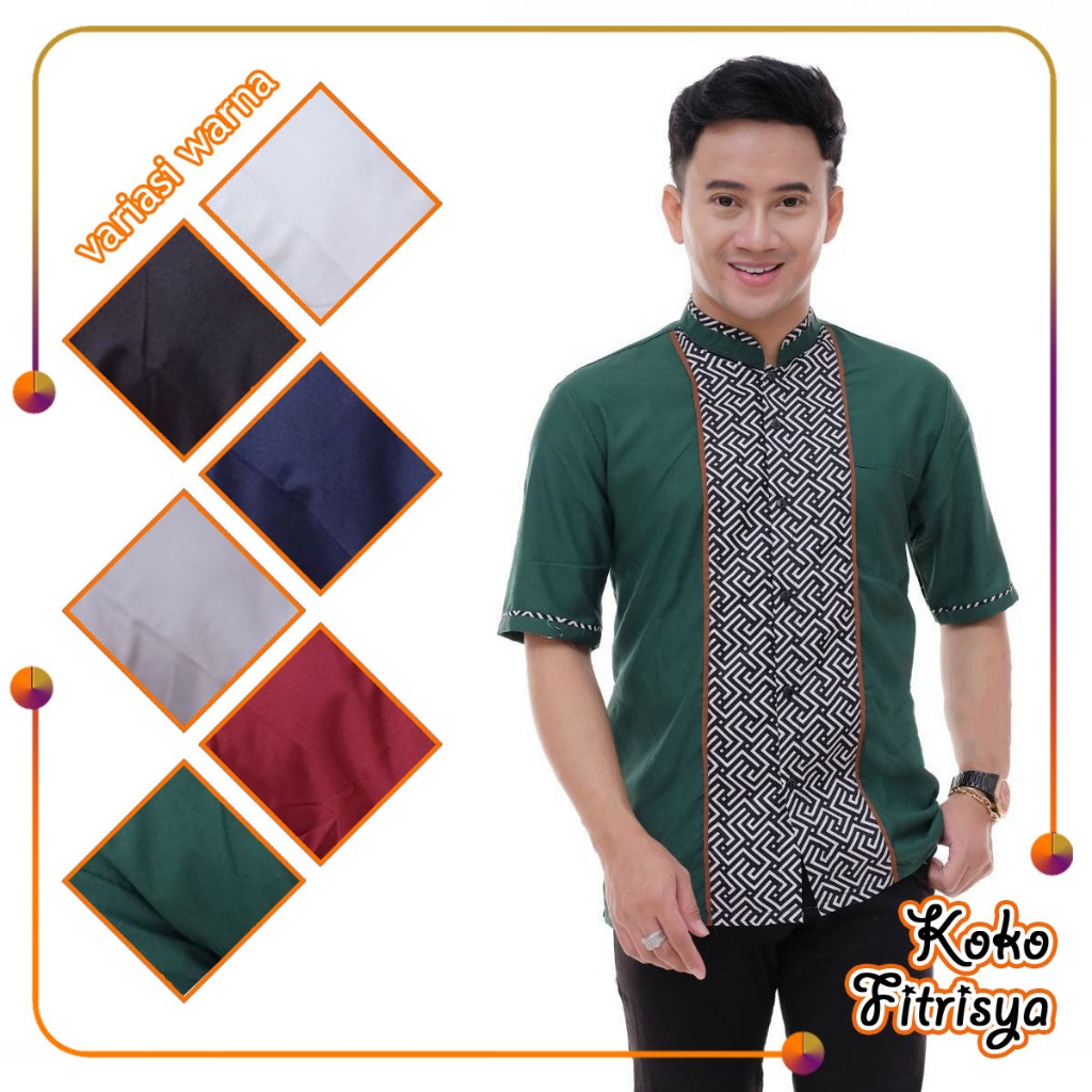 Baju Muslim Lengan Pendek - Koko Lengan Pendek Bordir Batako - M L XL - Warna Hitam Putih Abu Merah 