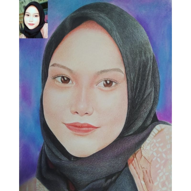 

Lukisan Wajah ukuran 12R ( 30x40cm ) | Real Lukisan Tangan Menggunakan Pensil Warna