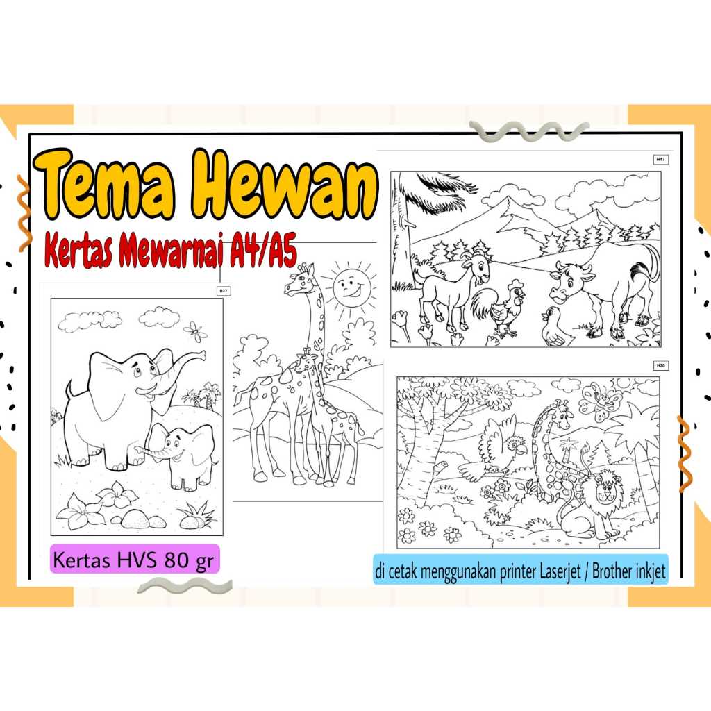 

Kertas Mewarnai/Kertas Gambar/Coloring/Anak SD PAUD TK/Tema Hewan/A4-A5