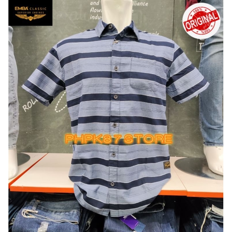 EMBA CLASIC KEMEJA PENDEK PRIA, KEMEJA GARIS-GARIS ORIGINAL PREMIUM