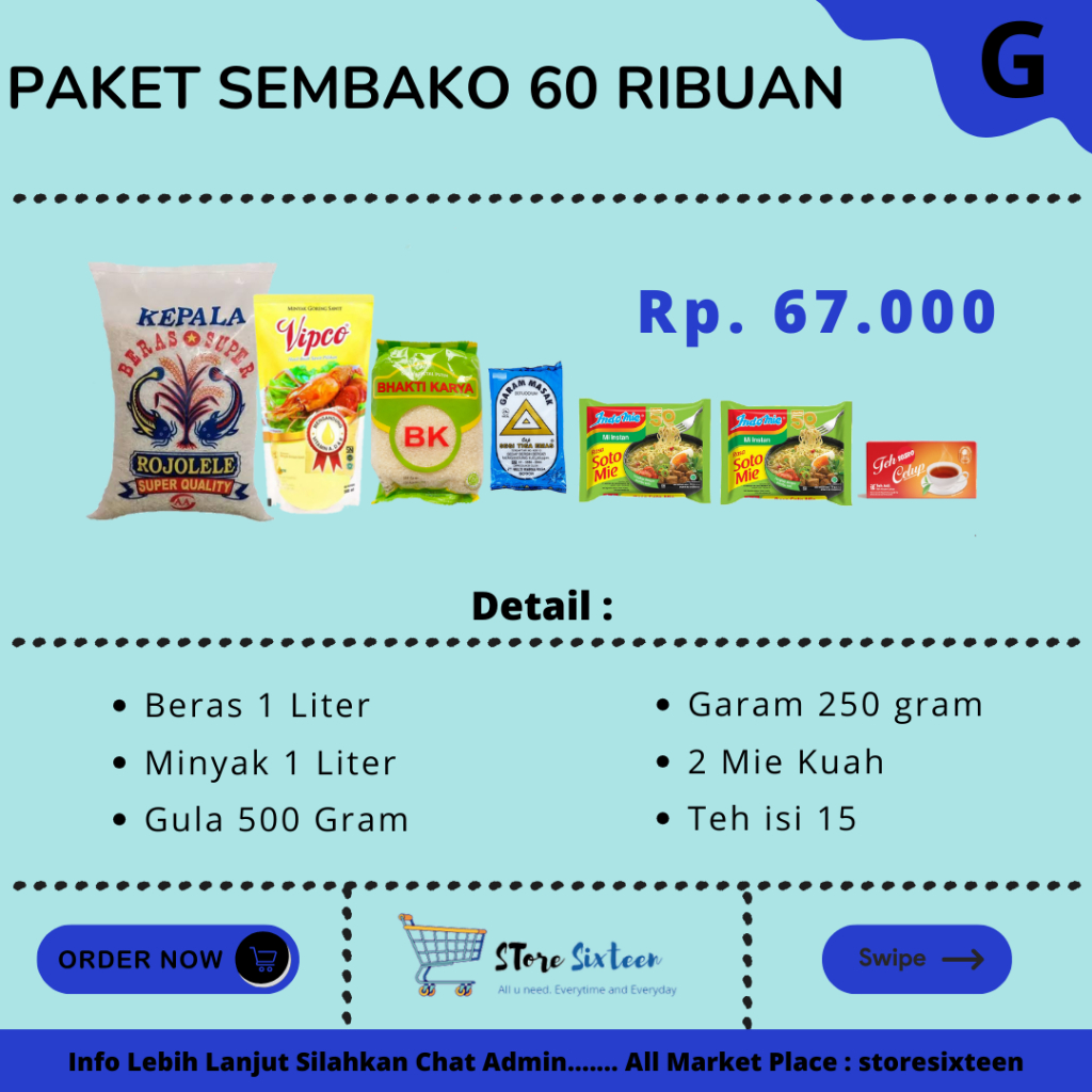 

Paket Sembako Murah 60 Ribuan G / Paket Sembako Murah