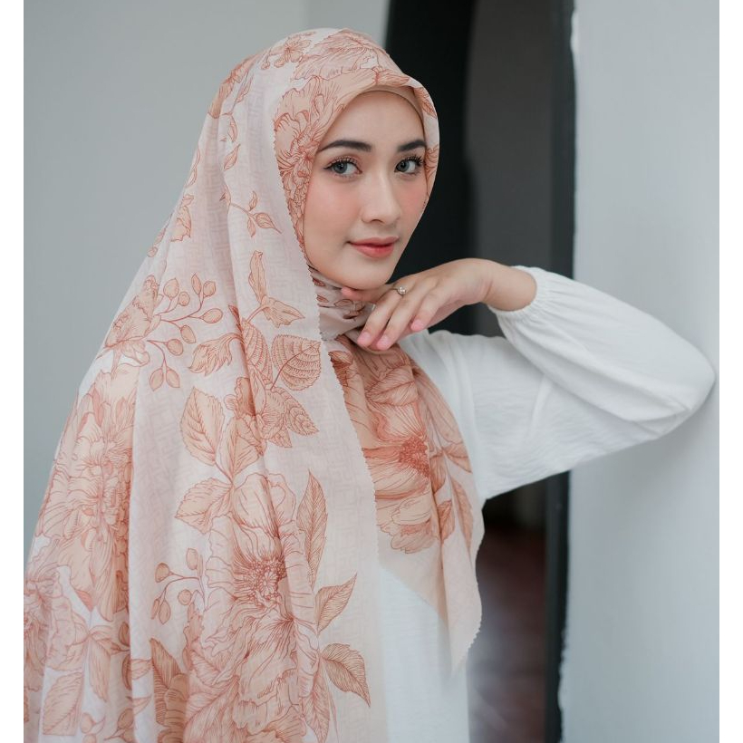 SHARAH Laser Cut Hijab Segi Empat Print Motif Ghaya Warna Terracota