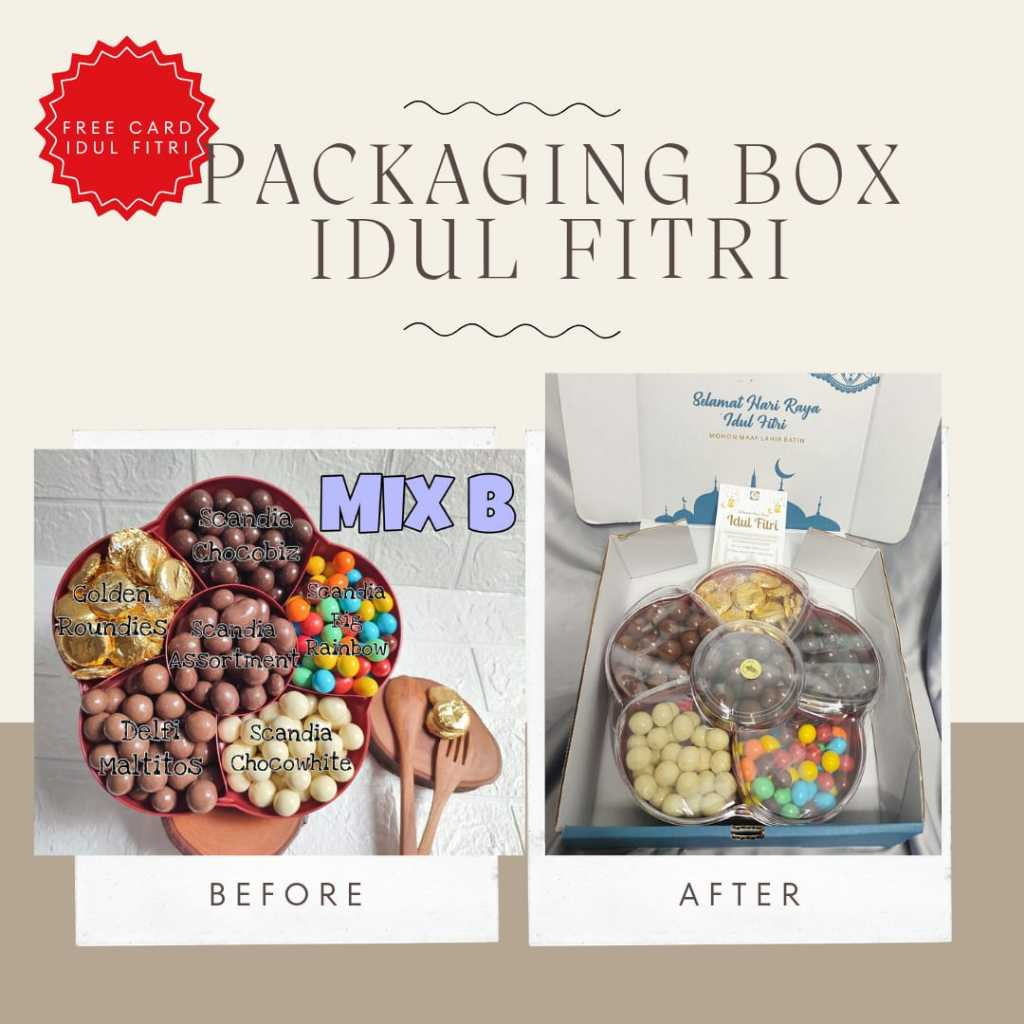 

Paket Coklat Scandia Delfi / Paket Cokelat Lebaran Murah / Hamperes Lebaran Mix B + Box Idul Fitri