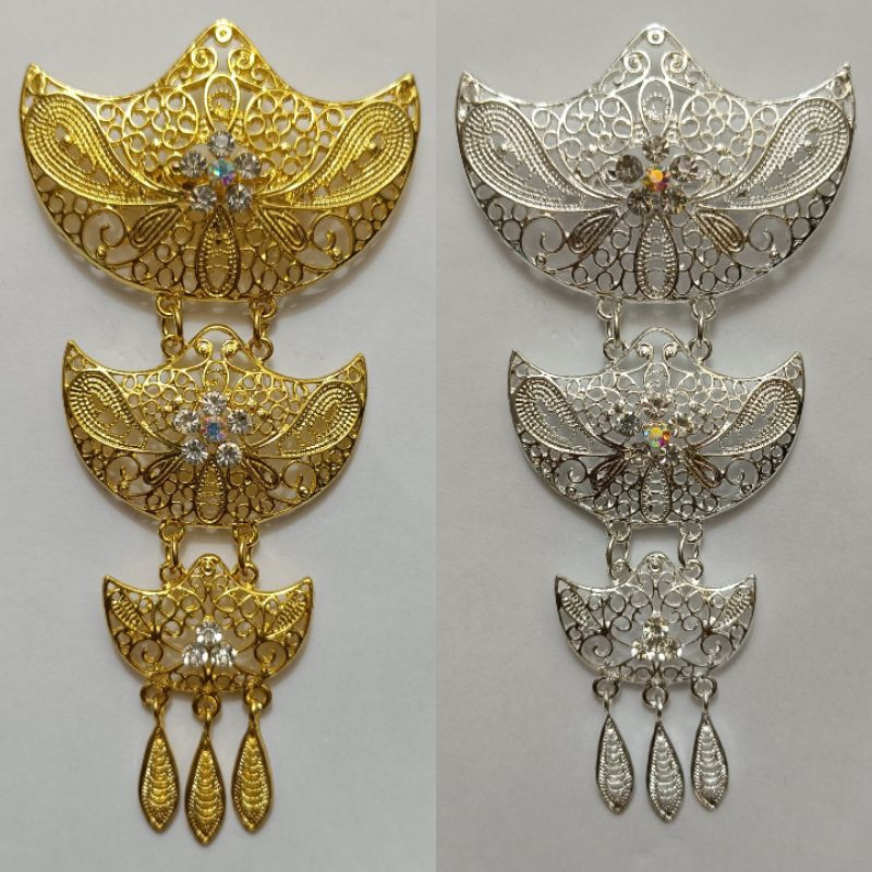 jewelry36 Kalung & Bros Pin Brooch Susun Adat Kebaya KutuBaru Kuning Putih Permata Polos Hijab Pesta