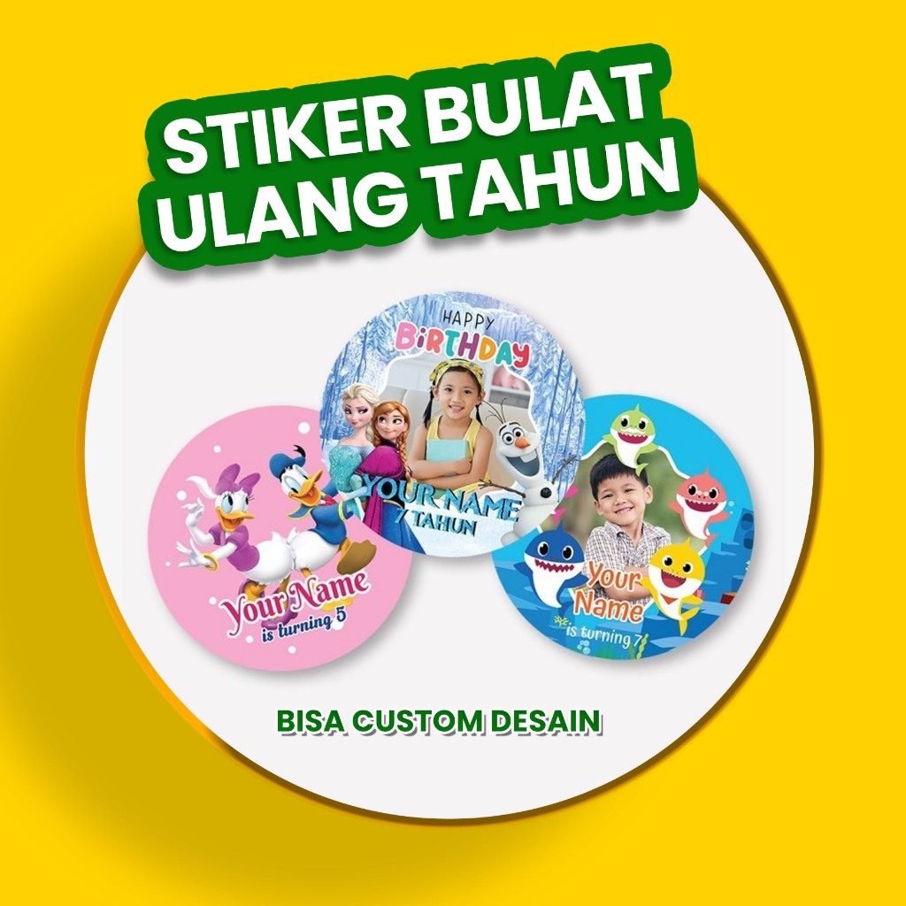 

Stiker bulat ulang tahun anak custom | Stiker box bento bulat happy birthday sticker kemasan label toples stiker cutting bulat