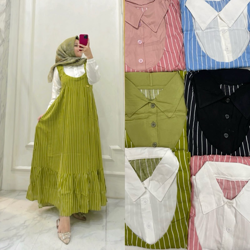 Gamis Dress salur rayon twill // gamis lebaran // gamis remaja kekinian