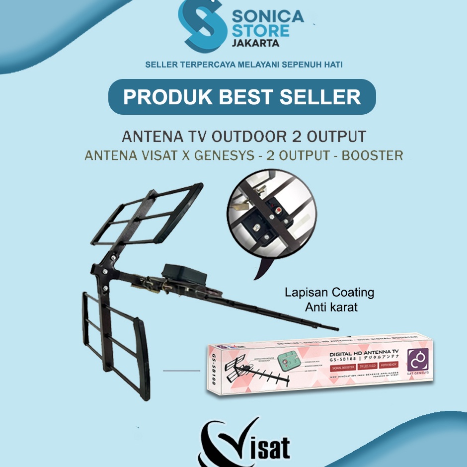Antena TV Outdoor Digital Genesys X Visat GSSB188 Output Dual TV  Booster untuk 2 TV