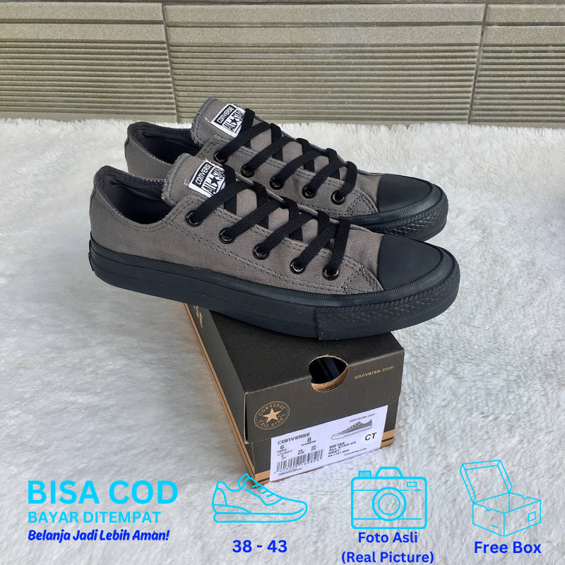 Sepatu Sneakers Santai Casual Kets Converse All Star Chuck Taylor Low Ori Pria Wanita - Abu Hitam