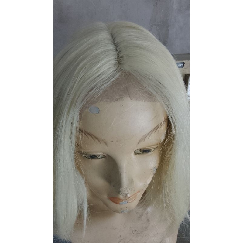 WIG FULL KEPALA LACE FRONT/WIG PENDEK WARNA BLONDE PUTIH/WIG BOB WANITA