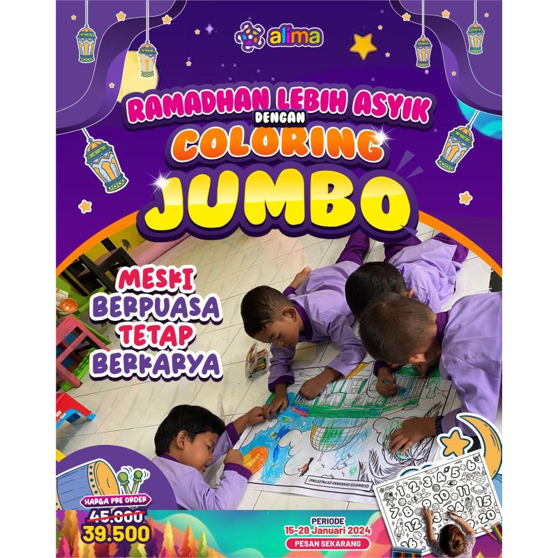 

Lembar mewarnai anak Coloring Jumbo, ukuran 70cm x 50cm. Lebih Besar, Lebih Tebal, Lebih Asyikkk