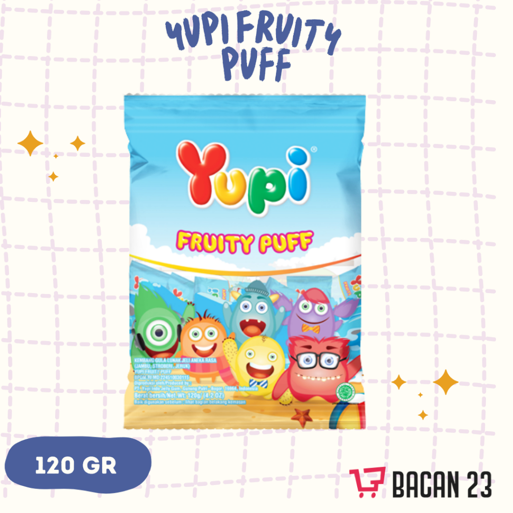 

Yupi Fruity Puff 120 Gr / Permen Lunak Aneka Rasa / Bacan23