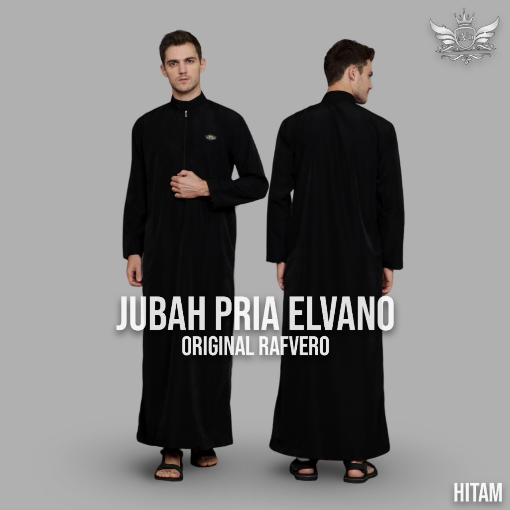 Jubah Pria Model Saudi Polos Modern Slimfit Original Lengan Panjang Berkerah Warna Hitam Dark Black 