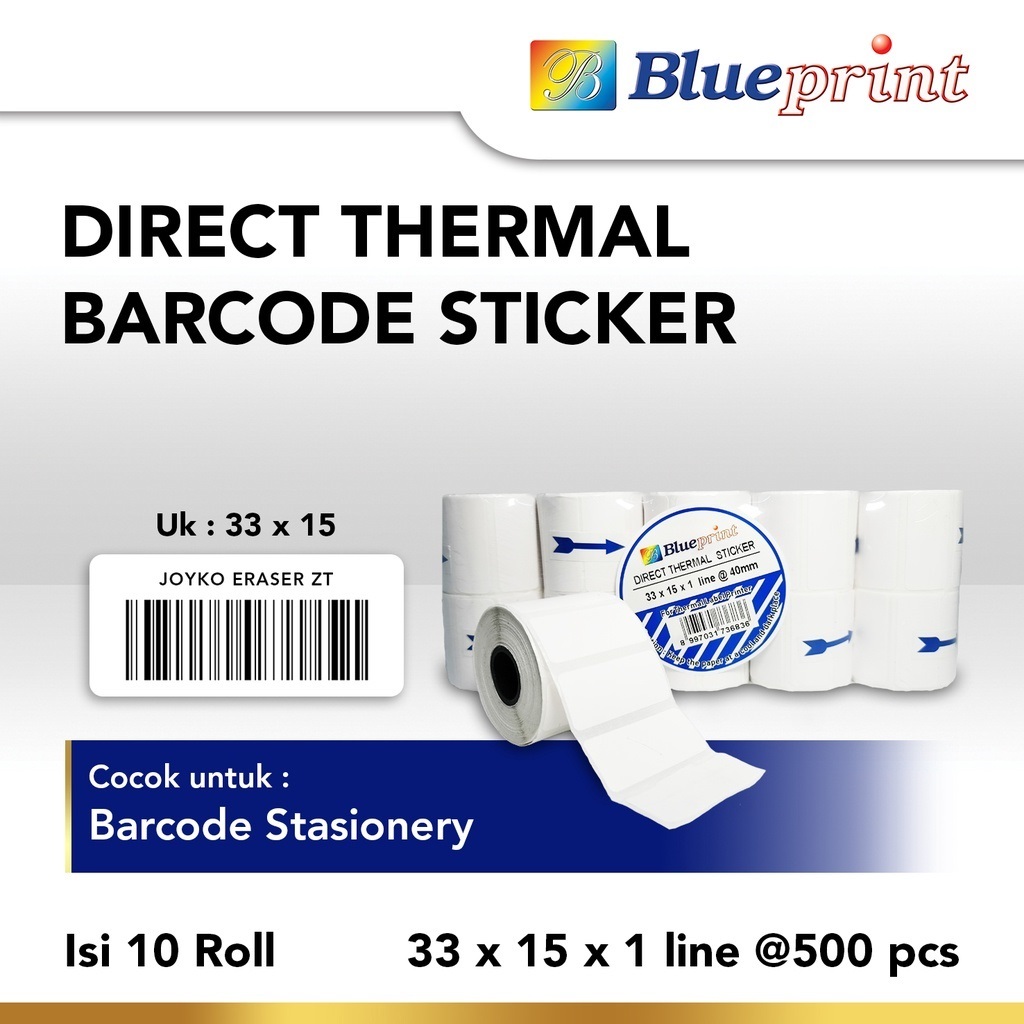 

Sticker Direct Thermal BLUEPRINT 33 x 15 Stiker Label 33x15 mm 1 Line - 10 Roll