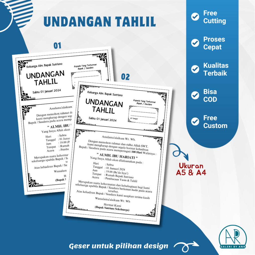 Cetak Undangan Tahlil Custom | Undangan Tahlilan, Undangan Kenduri, Undangan 40/100/1000 Hari wafat 