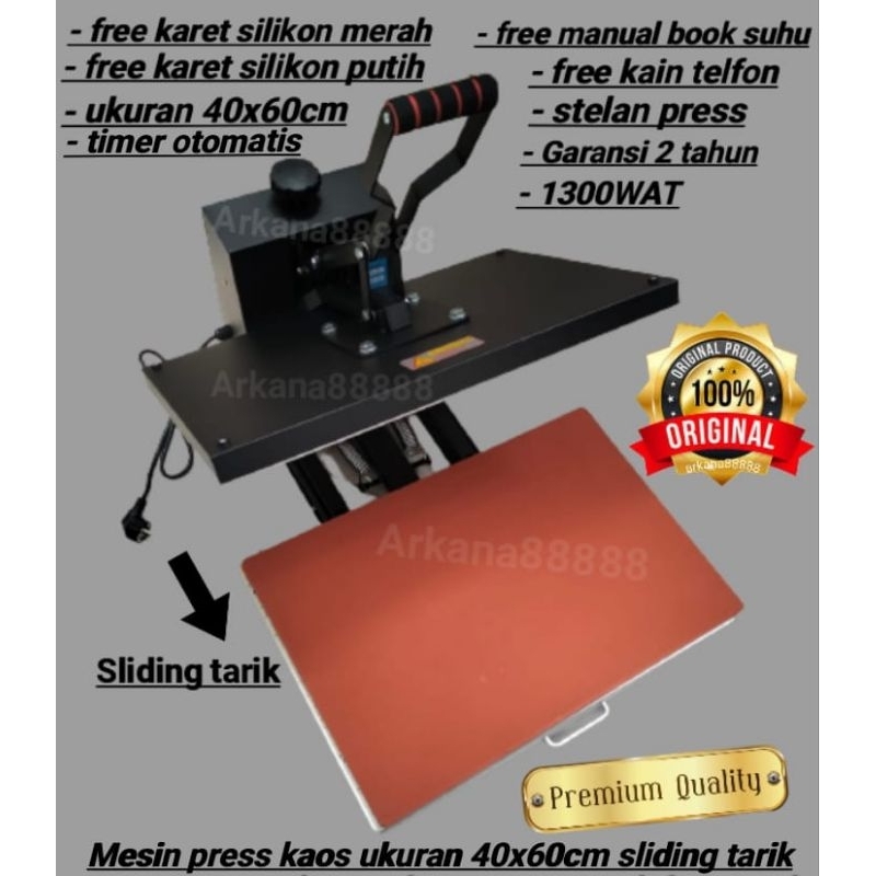 mesin press kaos 40x60cm sliding tarik 1300WAT