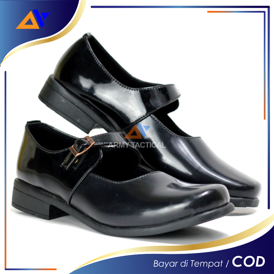 Sepatu Wanita Moxxer Pantofel Paskibra Heels Pantopel Formal Cewek Sekolah Hitam Mengkilap Oxford