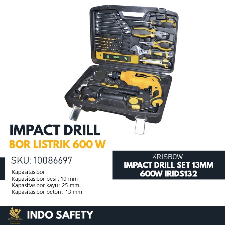 BOR LISTRIK BETON IMPACT DRILL SET 13MM 600W IRIDS132 37 SET KRISBOW