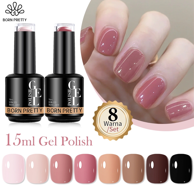 BORN PRETTY Brown Warna Kutek Gel Set 8 Colour Nail Gel Polish Set UV LED Gel Polish Set Nude Cat Ku