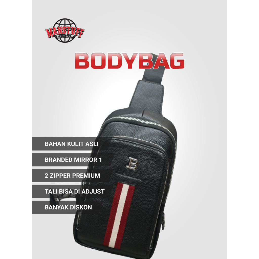 Tas Bahu Crossbody Kulit Bodybag Body Bag Pria Cowok Import Kulit Hitam Bally Mirror