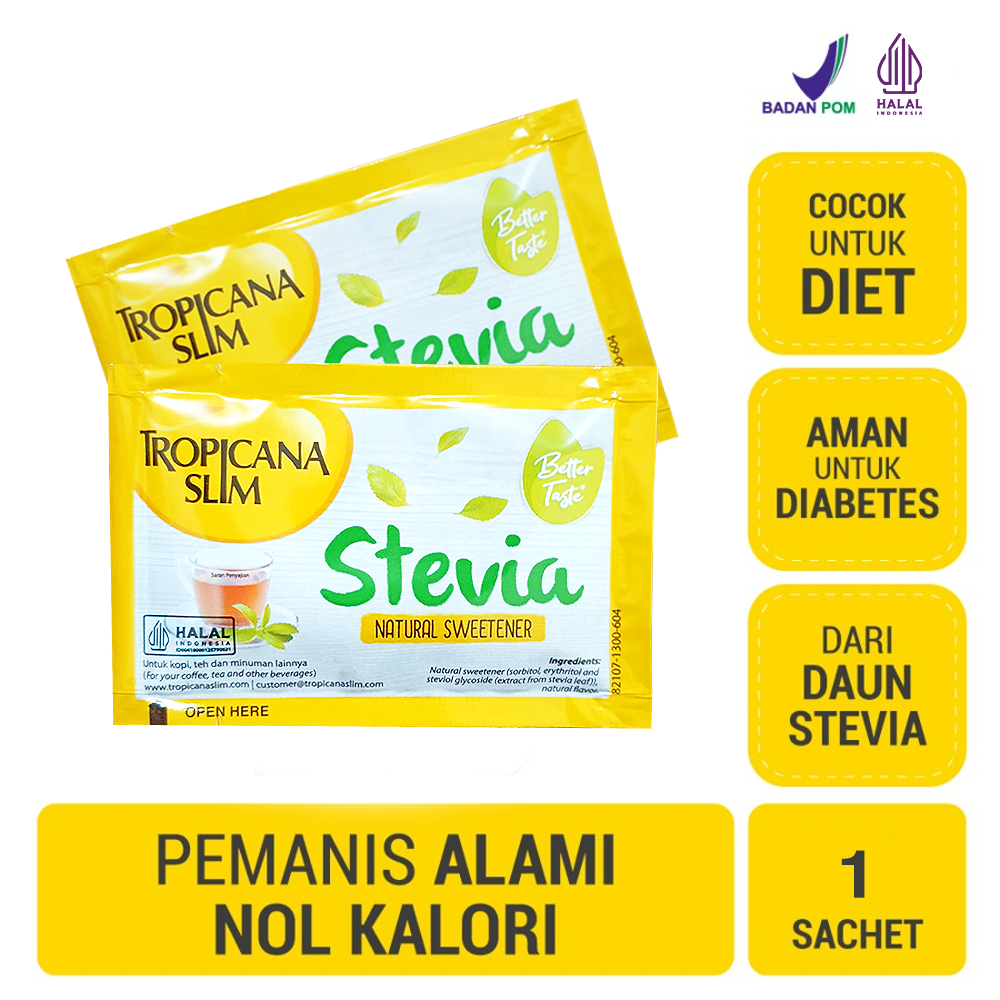 

Tropicana Slim Stevia Sweetener Ecer (1 Sachet) - Pemanis Alami Stevia Pengganti Gula