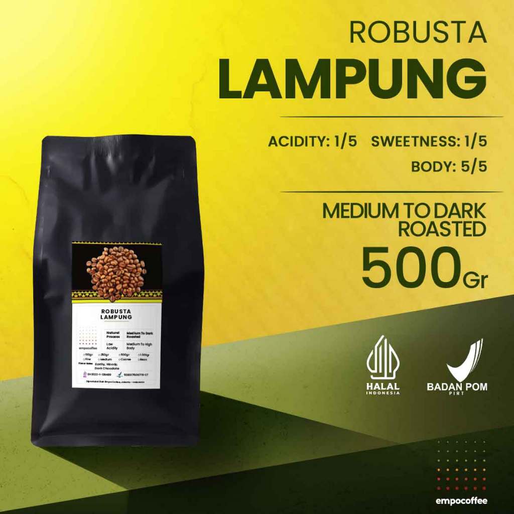 

Empo Coffee Biji Kopi Bubuk Robusta Lampung Tanggamus Sumatra Coffee Roast Beans Espresso Roasted Bean 500 Gram