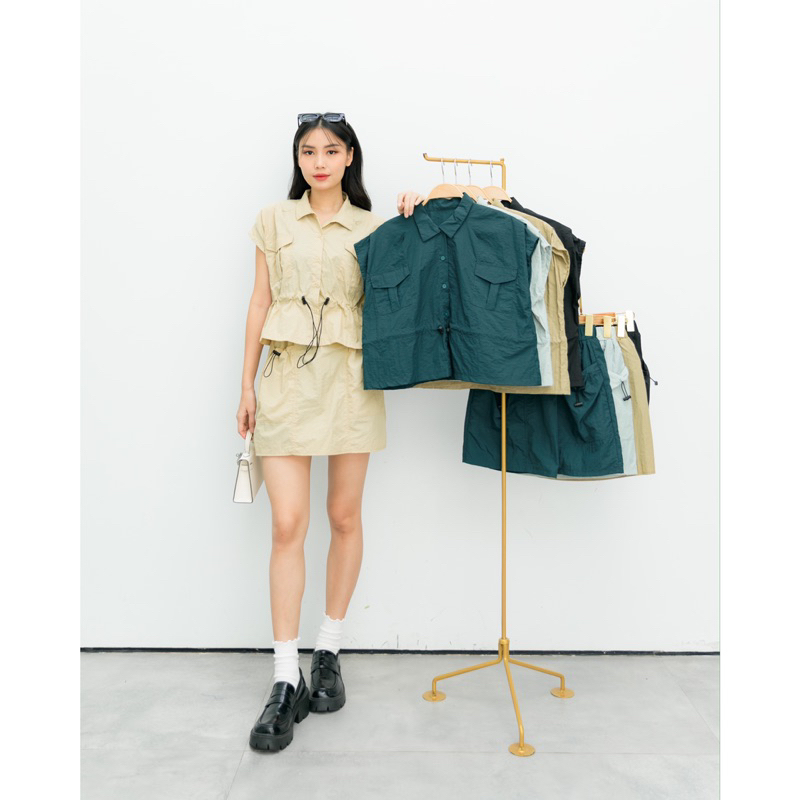 Chareez Cargo Set | One Set Wanita | Setelan Rok Pendek | Setelan Rok Cargo
