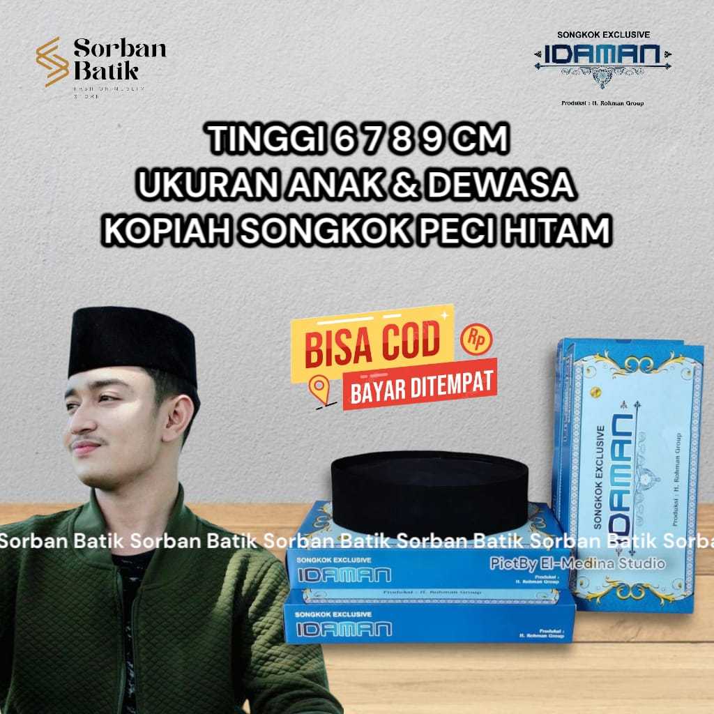 Peci Hitam Pendek Polos Tinggi 6cm 7cm 8cm 9cm Kopiah Songkok Nasional Ukuran Anak Dan Dewasa