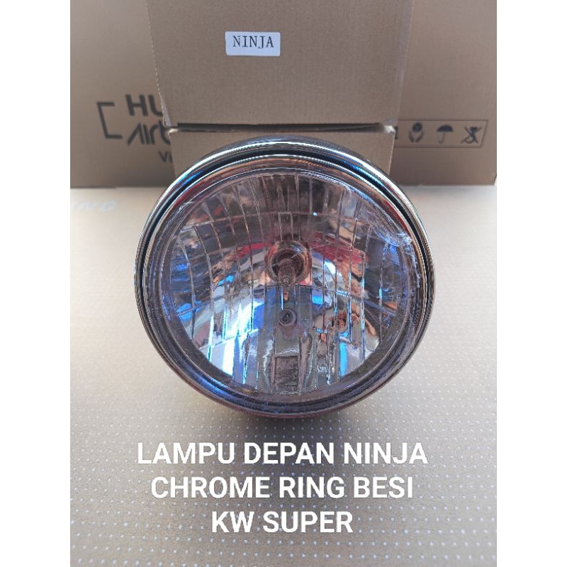 LAMPU DEPAN HEADLAMP HEAD LAMP NINJA SS R HEAD LAMP NINJA SS BULAT CHROME  KW SUPER RING BESI KOMPLI