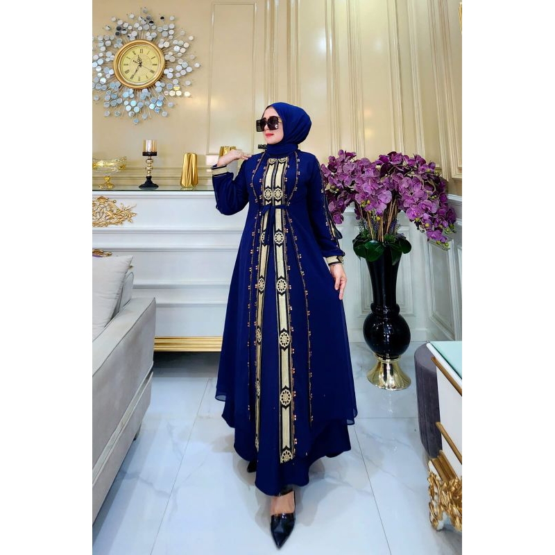 GAMIS ABAYA TURKEY BUSUI BORDIR BUNGA CERUTY 2 LAYER