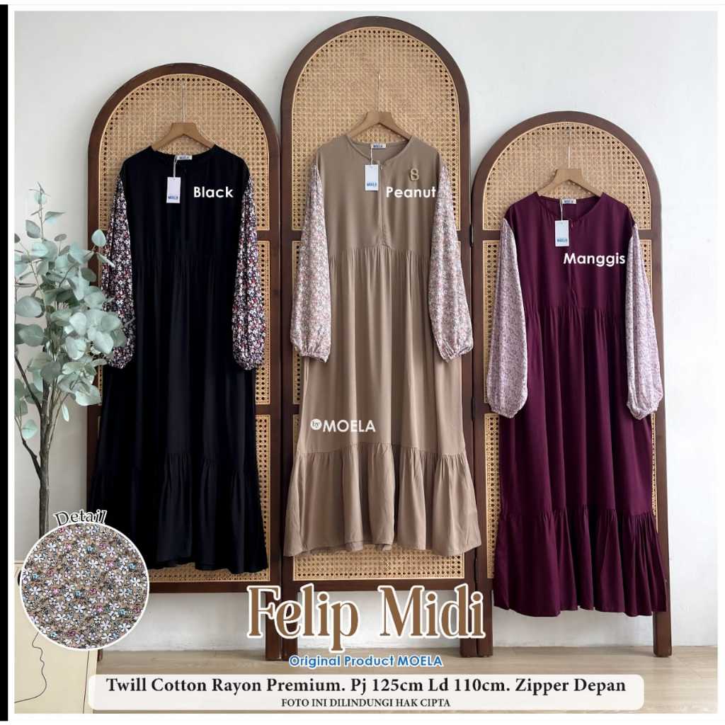 FELIP MIDI DRESS TWILL COTTON RAYON PREMIUM ZIPPER BUSUI FRIENDLY BY MOELA