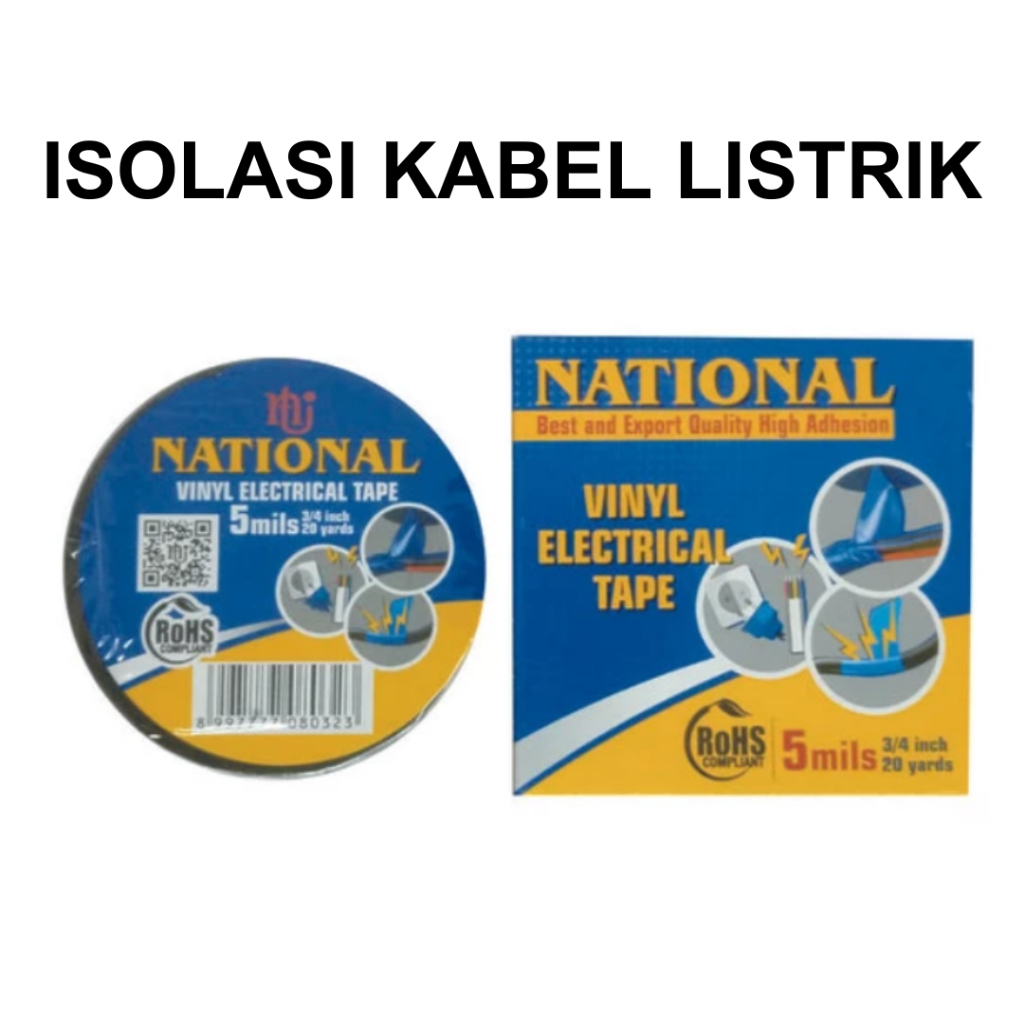 ISOLASI KABEL LISTRIK HITAM NATIONAL 20 YARD 3/4 " INCI / ISOLASI KABEL LISTRIK / SELOTIP KABEL / IS
