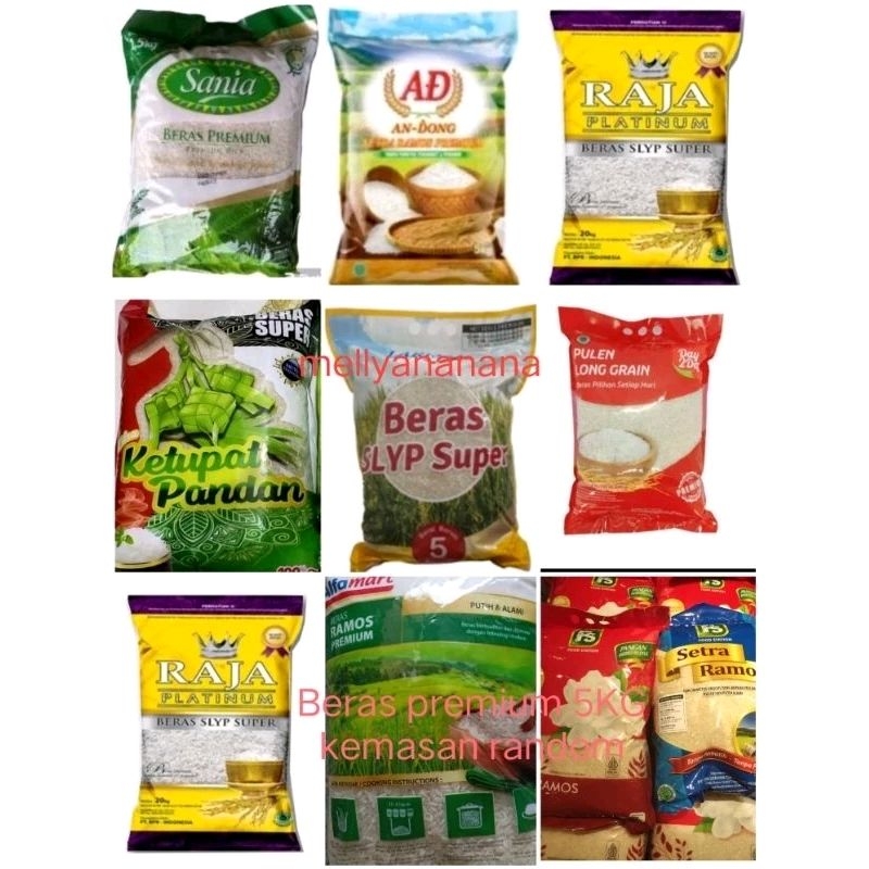 

Beras premium 2,5kg dan 5kg beras food station,,setra ramos,ketupat pandan ,beras premium beras premium ,dll