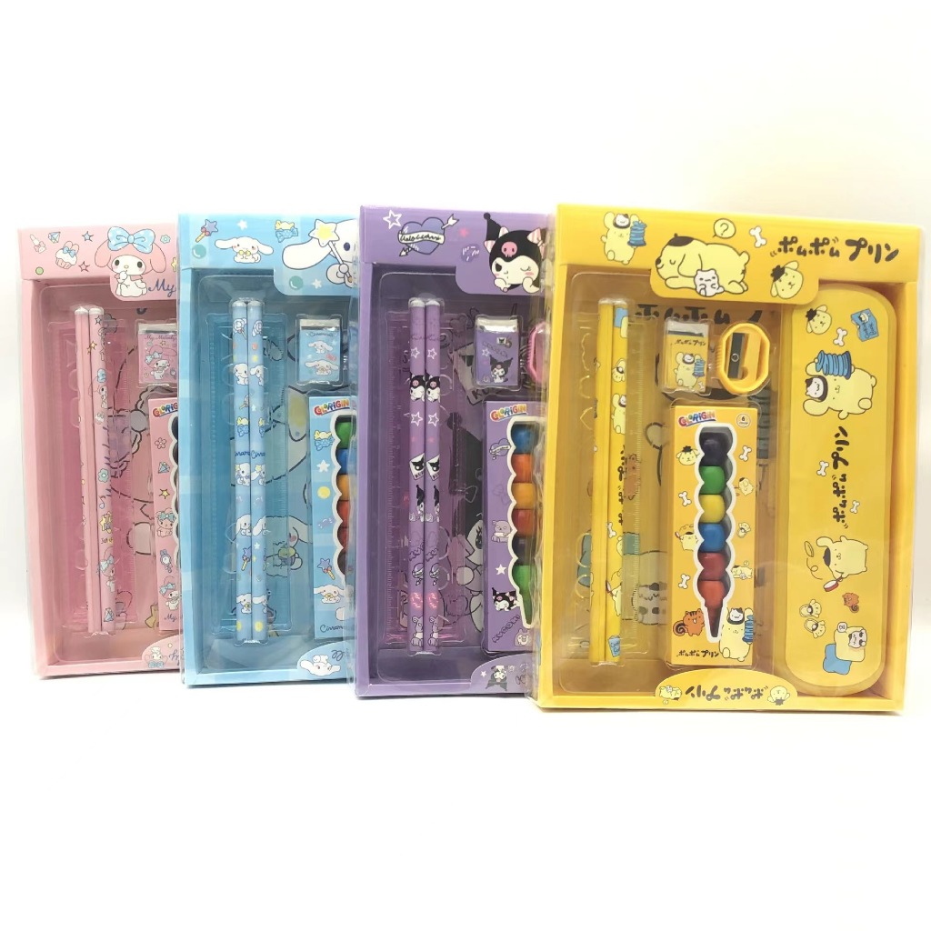 

Kotak pensil sanrio set crayon 7in1 kuromi set crayon ATK tempat pencil penggaris penghapus serutan