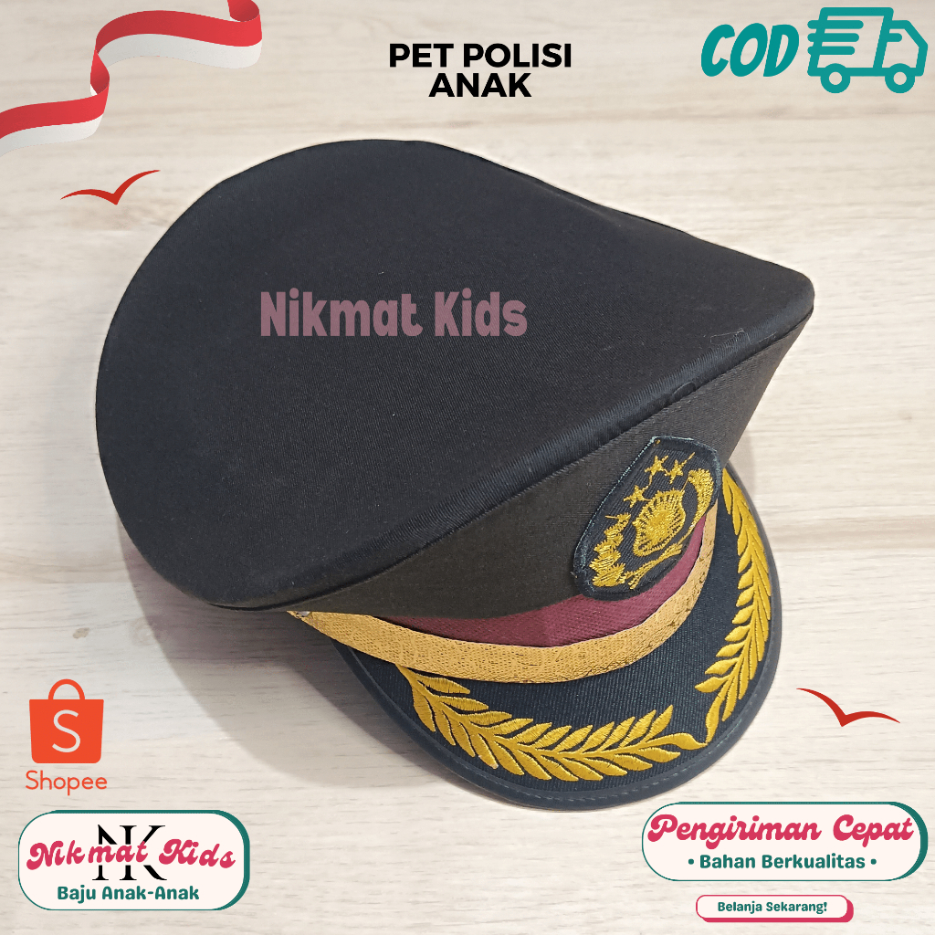 Topi polisi anak laki laki pet polisi sabara anak pocil murak asesoris kepala baju profesi anak paud